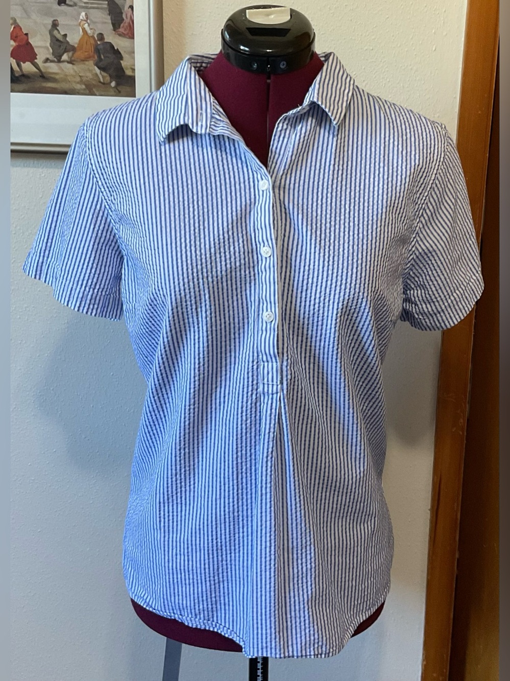 L.L Bean Blue Striped Cotton Button-Up Shirt
